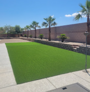 Artificial turf installation in Las Vegas backyard