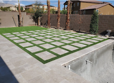 Backyard transformation timeline progress with artificial turf installation in Las Vegas